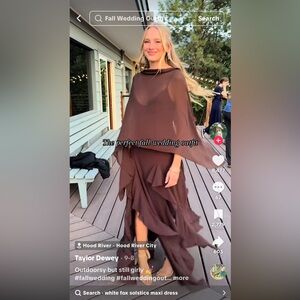 White Fox Summer Solstice Dress in Chocolate with sheer brown cape from Etsy